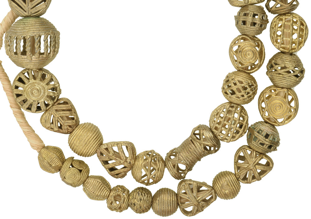 Unique African Brass Beads From Ghana - Handcrafted Lost Wax Technique - close-up