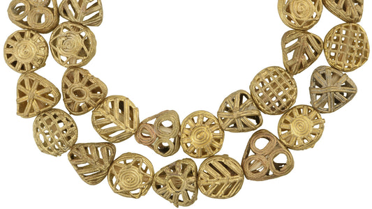 Authentic African Tabular Brass Beads Handmade In Ghana - 22" Strand - alternate view