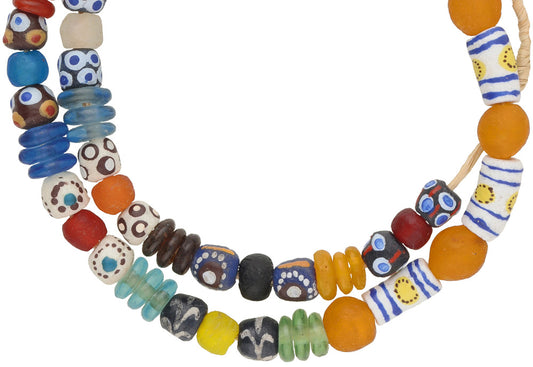 Krobo Glass Beads Strand - Recycled Fancy African Trade Beads - alternate view