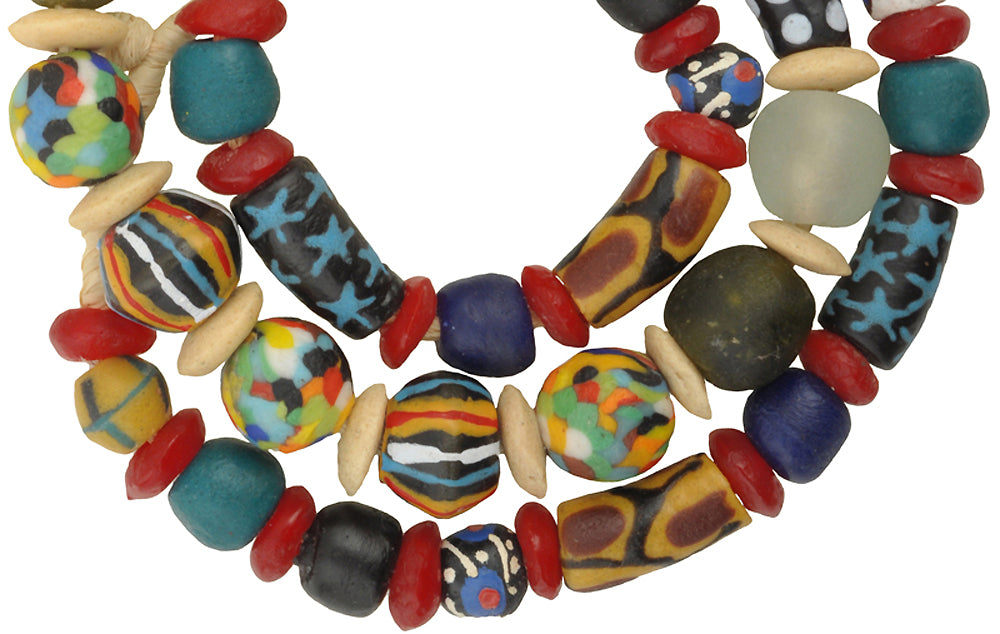 Recycled Krobo Glass African Trade Beads Strand 10-18Mm Ghana - close-up