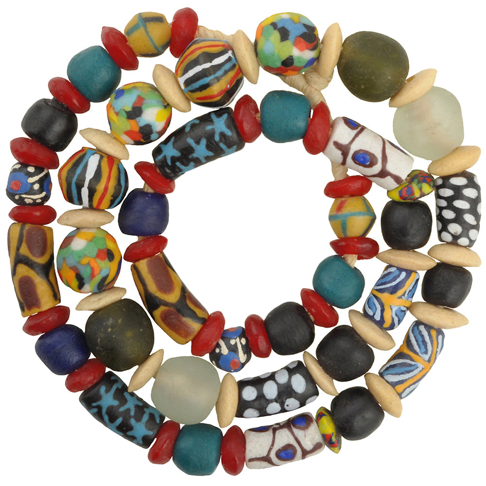 Recycled Krobo Glass African Trade Beads Strand 10-18Mm Ghana