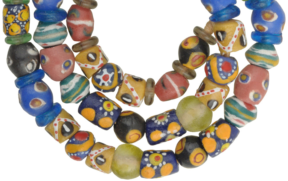 Recycled African Trade Beads - Krobo Glass Fancy Beads From Ghana - close-up