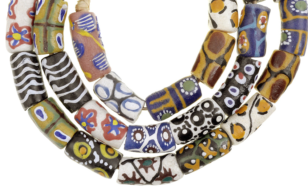 African Trade Beads - Fancy Powder Glass Beads From Ghana, 10-11Mm - close-up