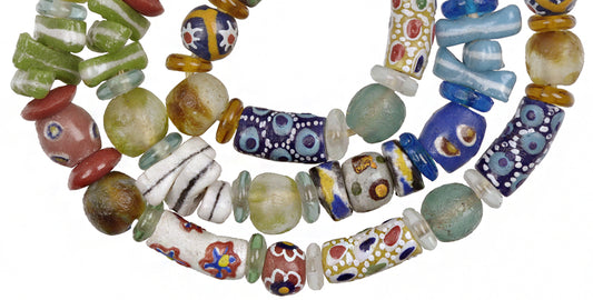 African Trade Beads: Krobo Recycled Powder Glass Beads Strand 27" - alternate view