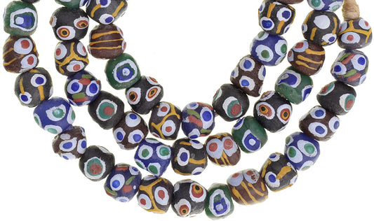 African Powder Glass Beads - Fancy Krobo Trade Beads, 10-11Mm - alternate view