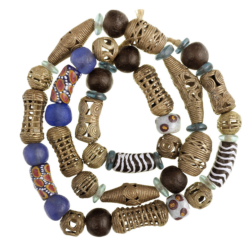 Mixed African Trade Beads - Krobo Glass & Brass, 10-15Mm