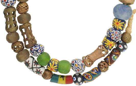 Krobo Glass And Brass African Trade Beads - 27" Recycled Strand - alternate view