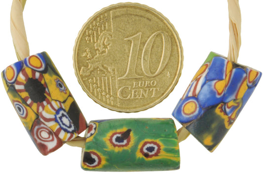 Rare Antique Multimurrine Venetian Mosaic Millefiori Glass Trade Beads - 16-17Mm - alternate view