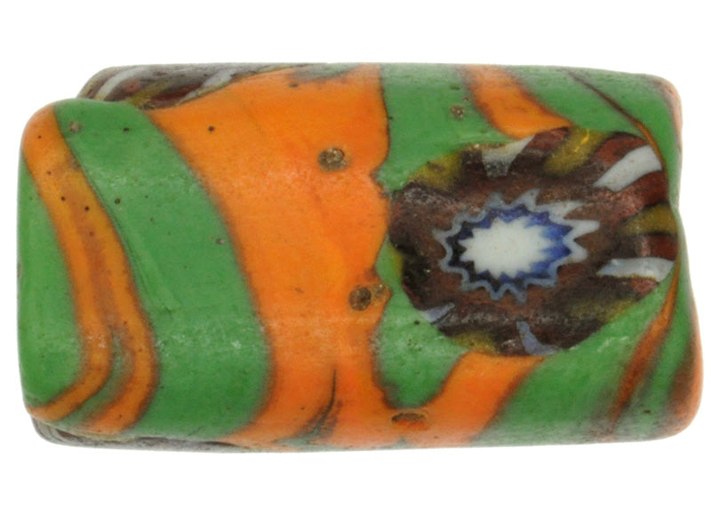 Rare Antique Venetian Millefiori Mosaic Glass Trade Bead, 19X10Mm - close-up