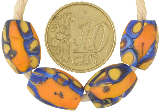 Rare Antique Orange Venetian Millefiori Mosaic Trade Beads, 14-15Mm - alternate view