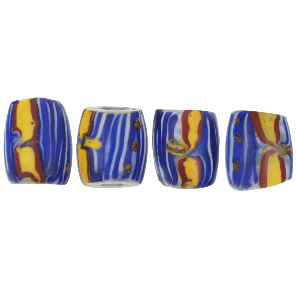 Rare Antique Oval Fancy Venetian Glass Trade Beads With Trail Design