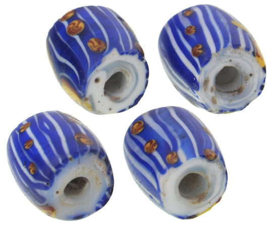 Rare Antique Oval Fancy Venetian Glass Trade Beads With Trail Design - alternate view