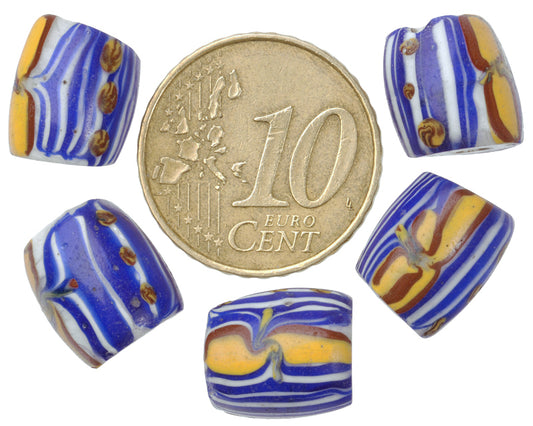 Rare Antique Fancy Oval Venetian Wound Lampwork Glass Trade Beads - alternate view