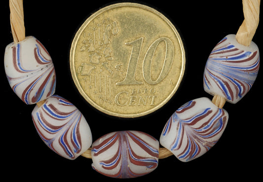 Antique Venetian Feather Lampwork Beads, Oval Wound Glass African Trade Beads - alternate view