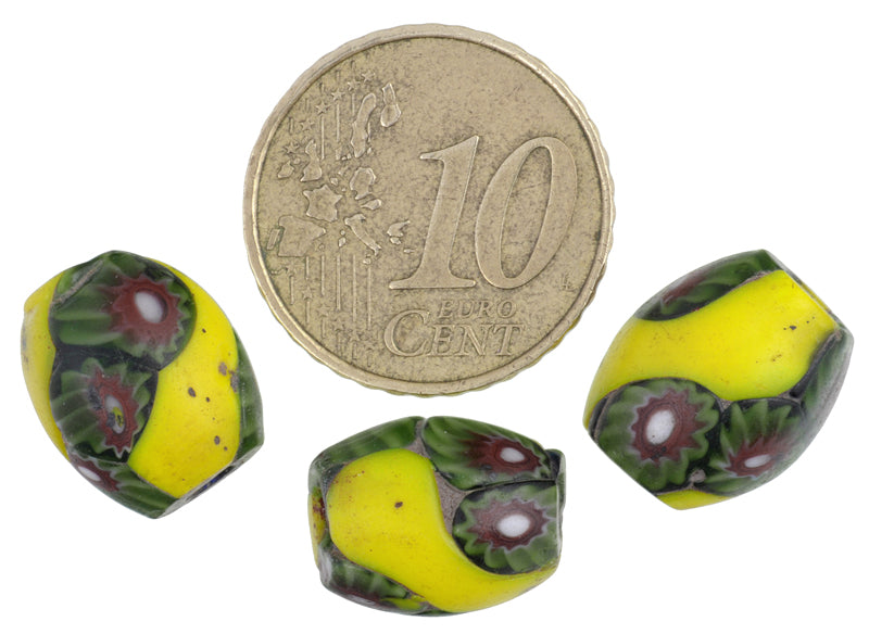 Antique Oval Venetian Millefiori Mosaic Glass Trade Beads 13X11Mm - close-up