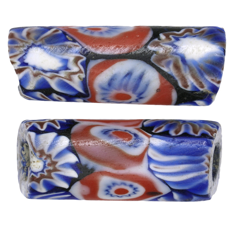 Rare Antique Banded Millefiori Venetian Mosaic Glass Trade Beads, 16X11Mm