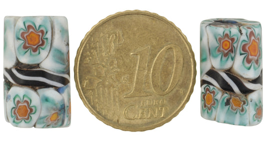 Rare Antique Banded Millefiori Venetian Mosaic Glass Trade Beads - zoomed-in detail