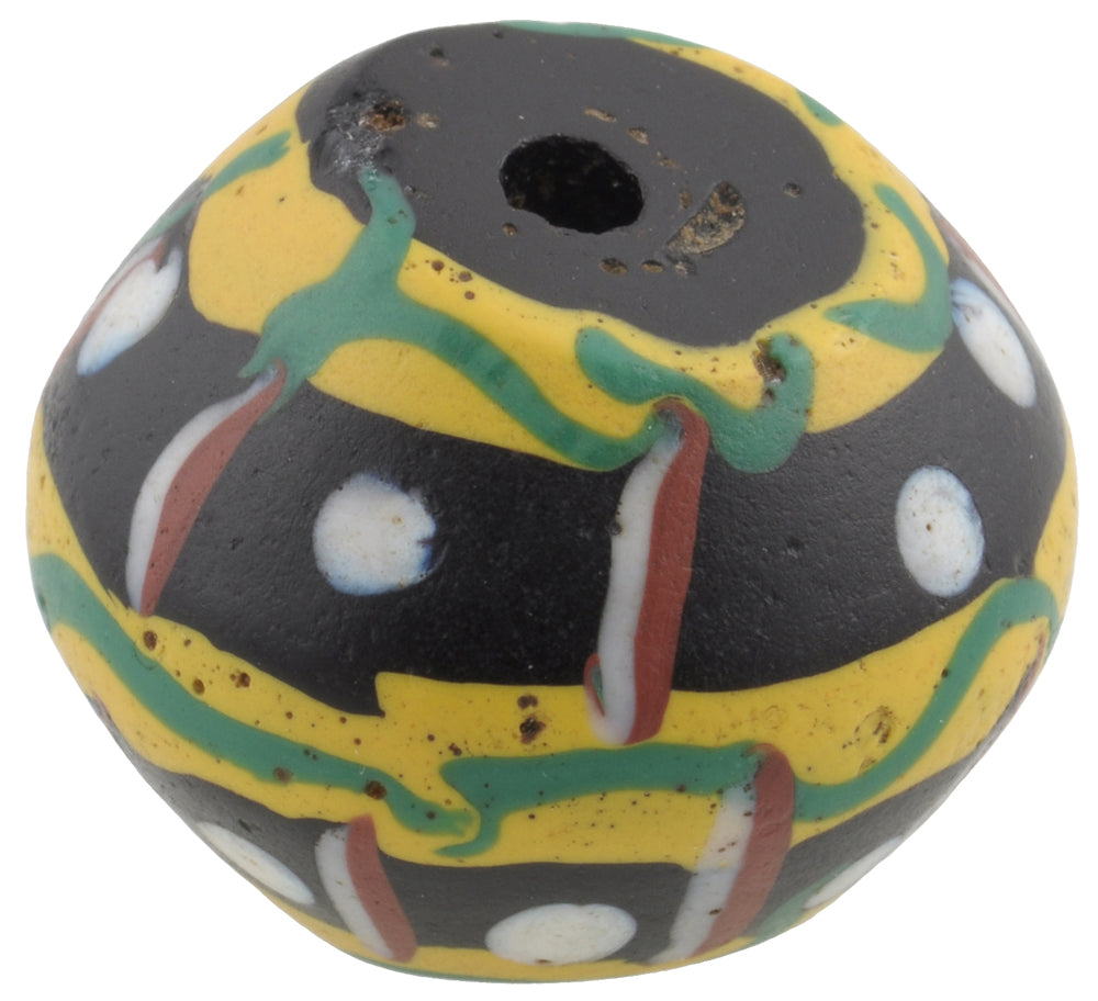 Rare Large Black Bicone "King" Antique Venetian Wound Glass Trade Bead - close-up