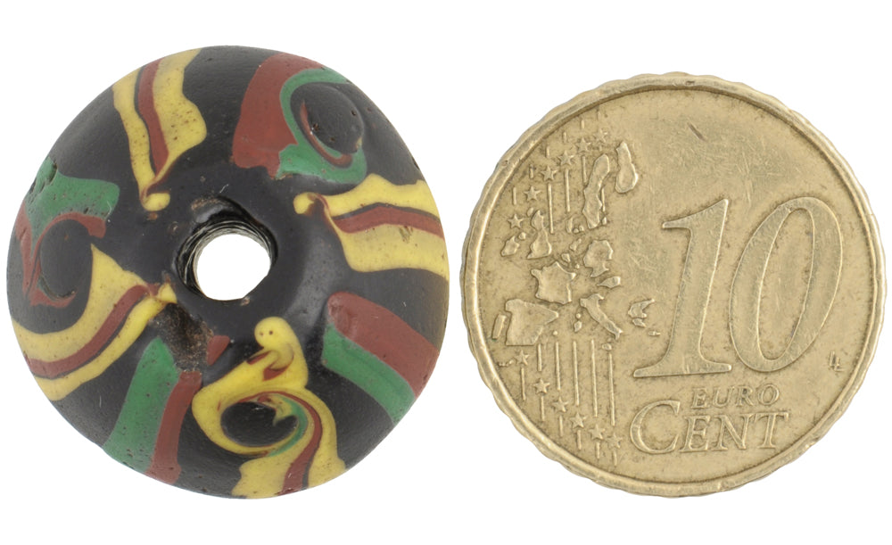 Rare Black Bicone "King" Antique Venetian Lampwork Glass Trade Bead - angled shot