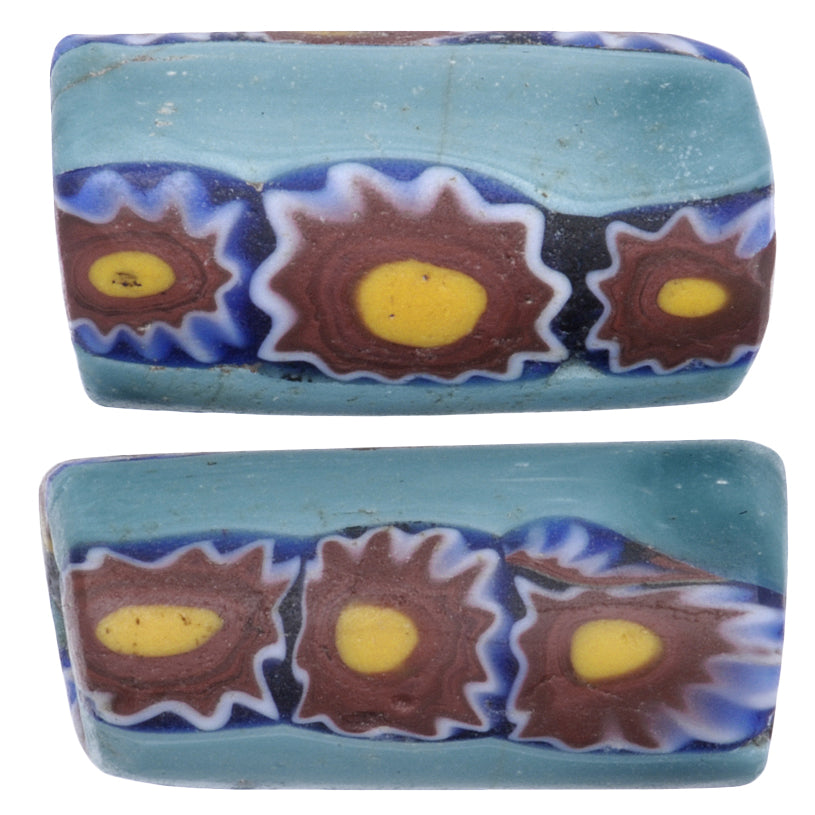 Rare Old Venetian Millefiori Mosaic Glass Trade Beads - 18X9Mm