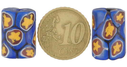 Antique Venetian Millefiori Mosaic Trade Beads Pair - African Trade - alternate view