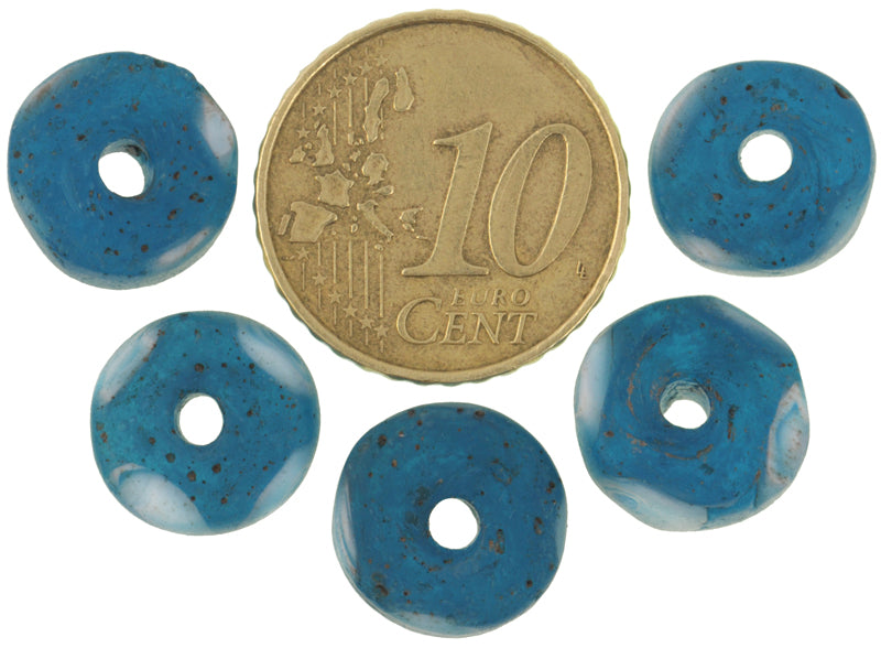Rare Antique Translucent Blue Disk Millefiori Mosaic African Trade Beads - alternate view
