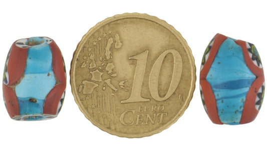 Antique Oval Millefiori Venetian Mosaic Glass Trade Beads 13X10 Mm Pair - alternate view