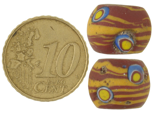 Antique Brick Red Round Millefiori Venetian Mosaic Glass Trade Beads - alternate view