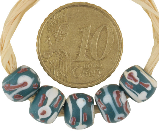 Rare Antique Fancy Venetian Wound Glass Trade Beads - 8Mm X 6Mm - alternate view