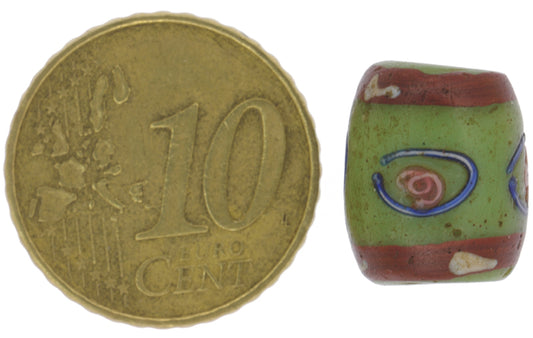 Rare Antique Green Fancy Venetian Glass Trade Bead - 13X11Mm - alternate view