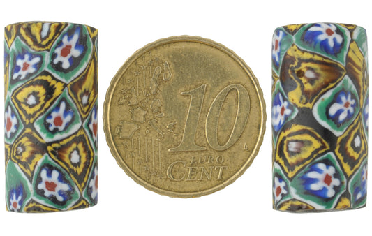 Antique African Trade Beads - Large Venetian Millefiori Mosaic Glass Pair - alternate view