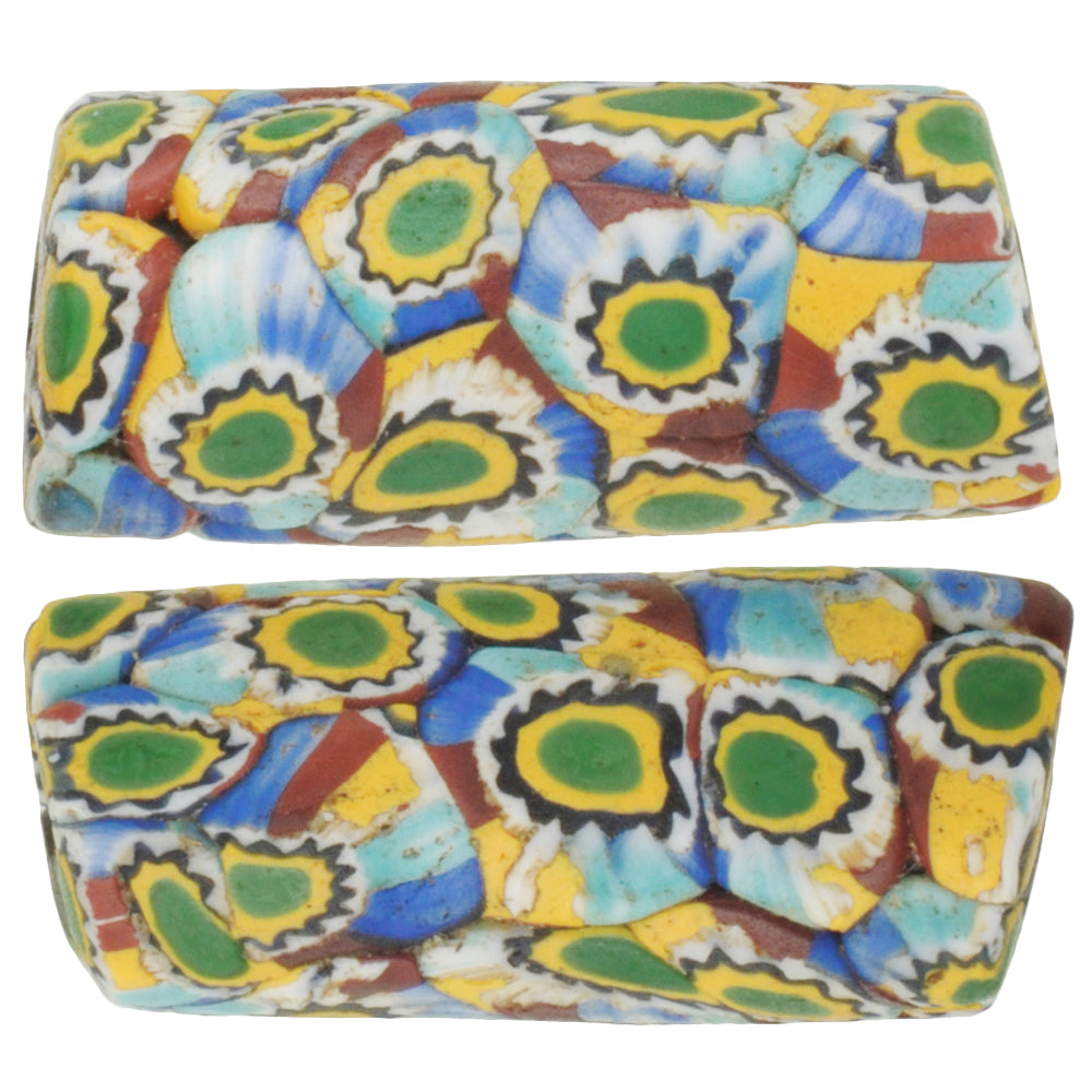 Rare Antique Millefiori Venetian Mosaic Glass Trade Beads, 24Mm Pair