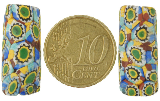 Rare Antique Millefiori Venetian Mosaic Glass Trade Beads, 24Mm Pair - alternate view