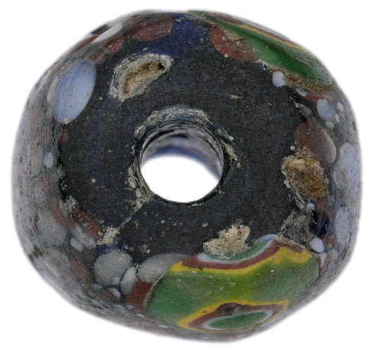 Rare Antique Large Oval Millefiori Bead, Venetian Mosaic Glass Trade Bead, 14X12Mm - alternate view