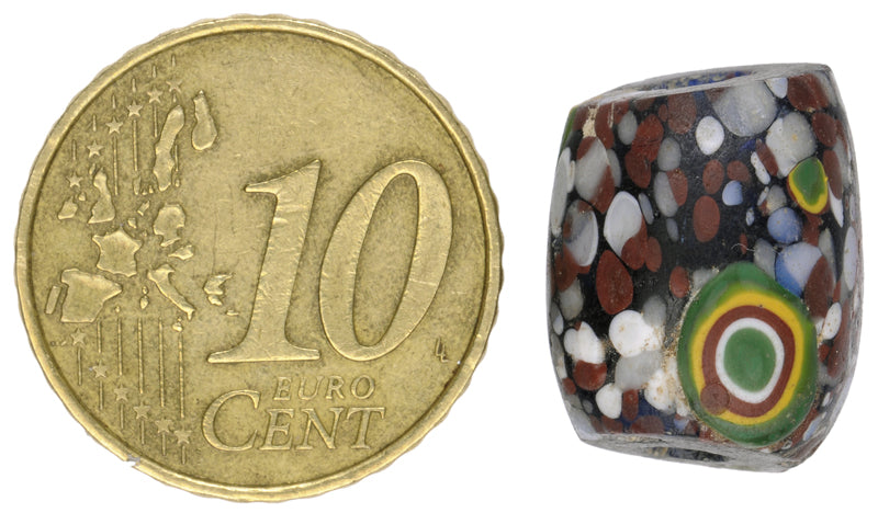 Rare Antique Large Oval Millefiori Bead, Venetian Mosaic Glass Trade Bead, 14X12Mm - close-up