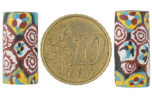 Rare Antique Large Millefiori Mosaic Glass Trade Beads 19-20 Mm - alternate view