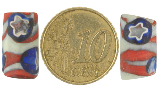 Rare Antique Venetian Millefiori Mosaic Trade Beads Pair, 16X9Mm - alternate view