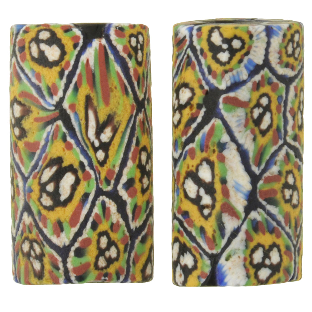 Antique Large Millefiori Venetian Mosaic Glass Trade Beads - Rare Pair