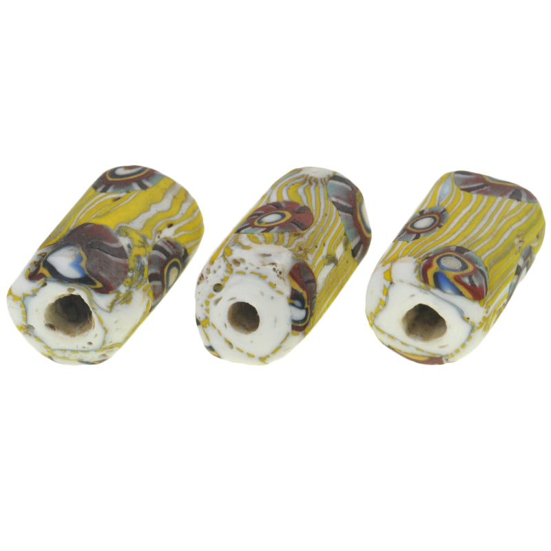 Rare Antique Venetian Millefiori Mosaic Glass Trade Beads - African Trade Beads - close-up