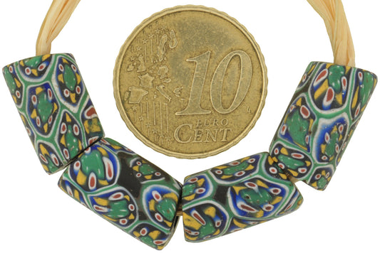 Beautiful Rare Antique Millefiori Venetian Mosaic Glass Trade Beads, 15-16Mm - alternate view