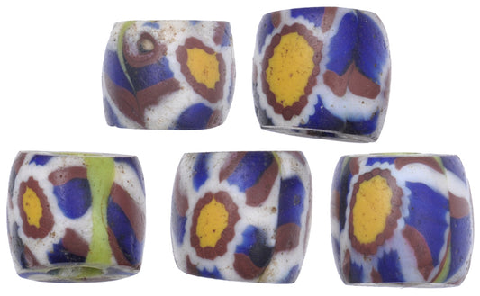 Rare Antique Green Core Millefiori Venetian Mosaic Glass Trade Beads, 6-7Mm - alternate view
