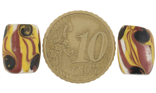 Rare Antique Oval "Fancy" Venetian Wound Glass Trade Beads Pair - 13X10Mm - alternate view