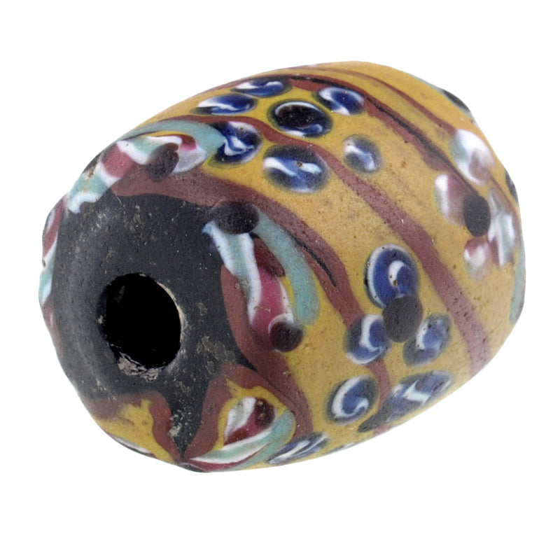 Rare Antique Venetian Floral Fancy Wound Glass Trade Bead, 15X14Mm