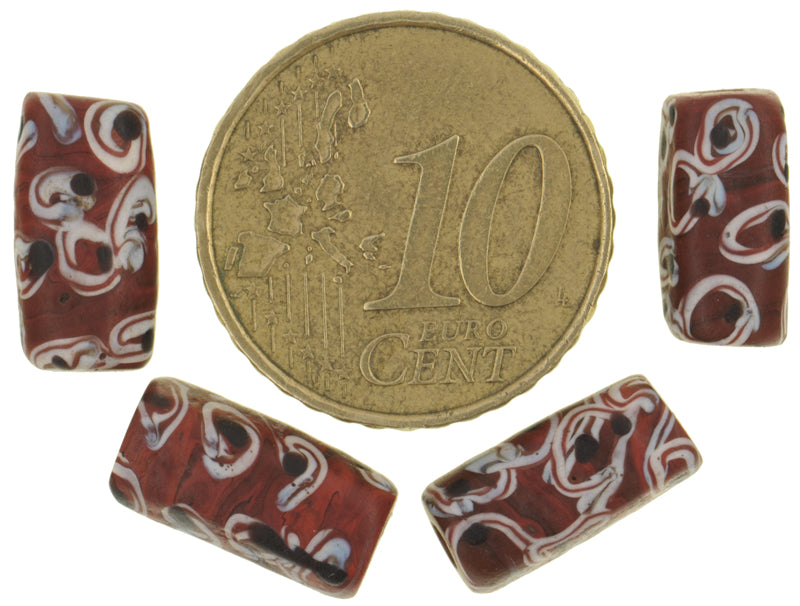 Antique Rectangular Fancy Eye Venetian Wound Glass Trade Beads - African Trade - close-up