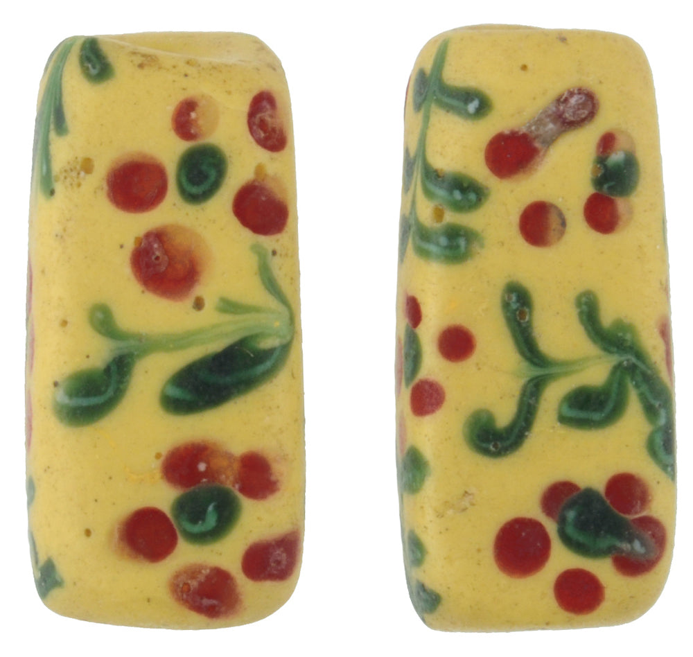 Rare Antique Rectangular Floral Fancy Venetian Wound Glass Trade Beads - zoomed-in detail