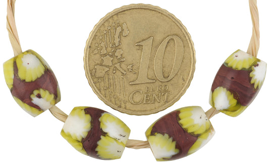 Rare Antique Banded Oval Millefiori Mosaic Glass Trade Beads - 11Mm - alternate view