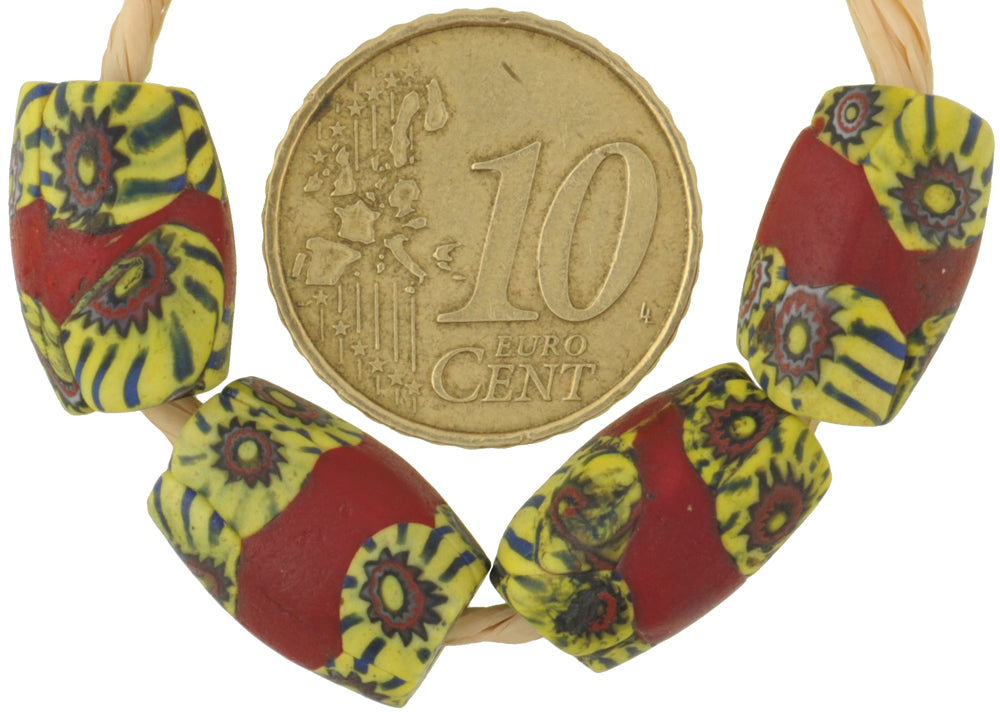 Rare Antique Red Banded Oval Millefiori Mosaic Trade Beads - 14-15Mm - alternate view