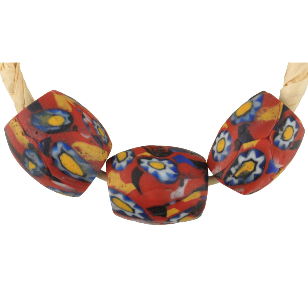 Rare Antique Venetian Oval Millefiori Mosaic Glass Trade Beads, 13-14Mm