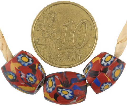 Rare Antique Venetian Oval Millefiori Mosaic Glass Trade Beads, 13-14Mm - alternate view