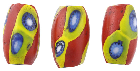 Antique Venetian Oval Millefiori Mosaic Glass Trade Beads - 16X9Mm - alternate view